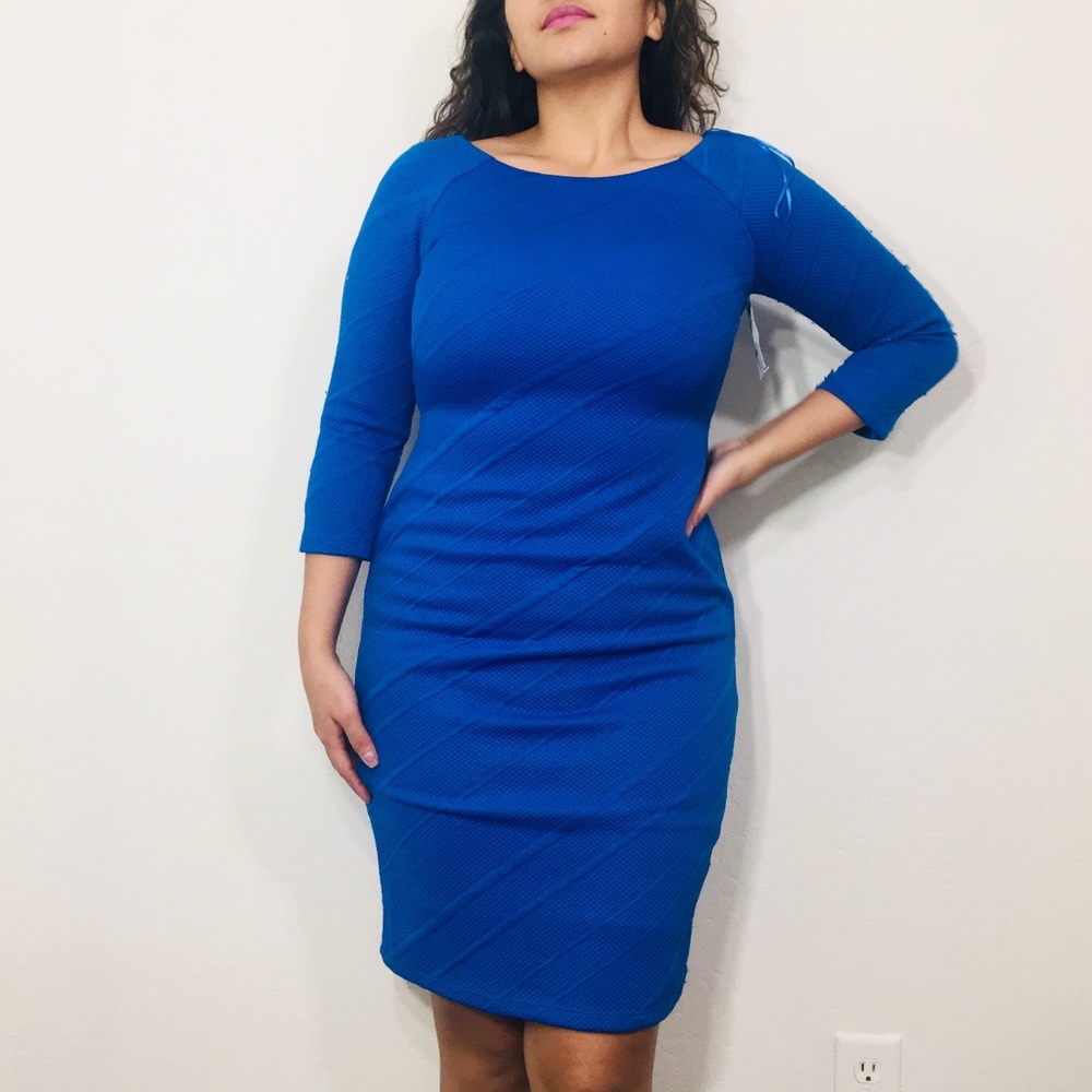 Conservative Royal Blue 3/4 Sleeve Dress
